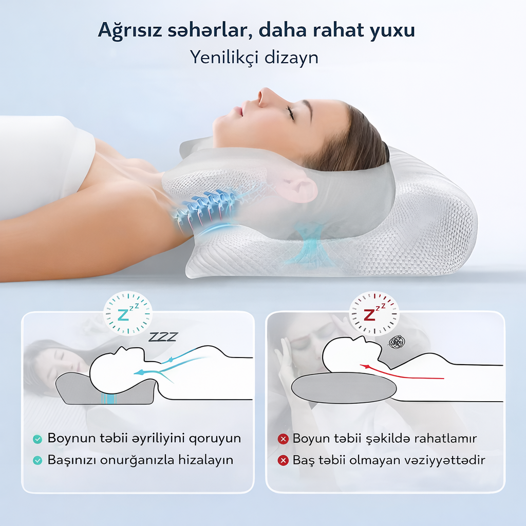 Premium Ortopedik Boyun və Onurğa Dəstəkli Yuxu Yastığı